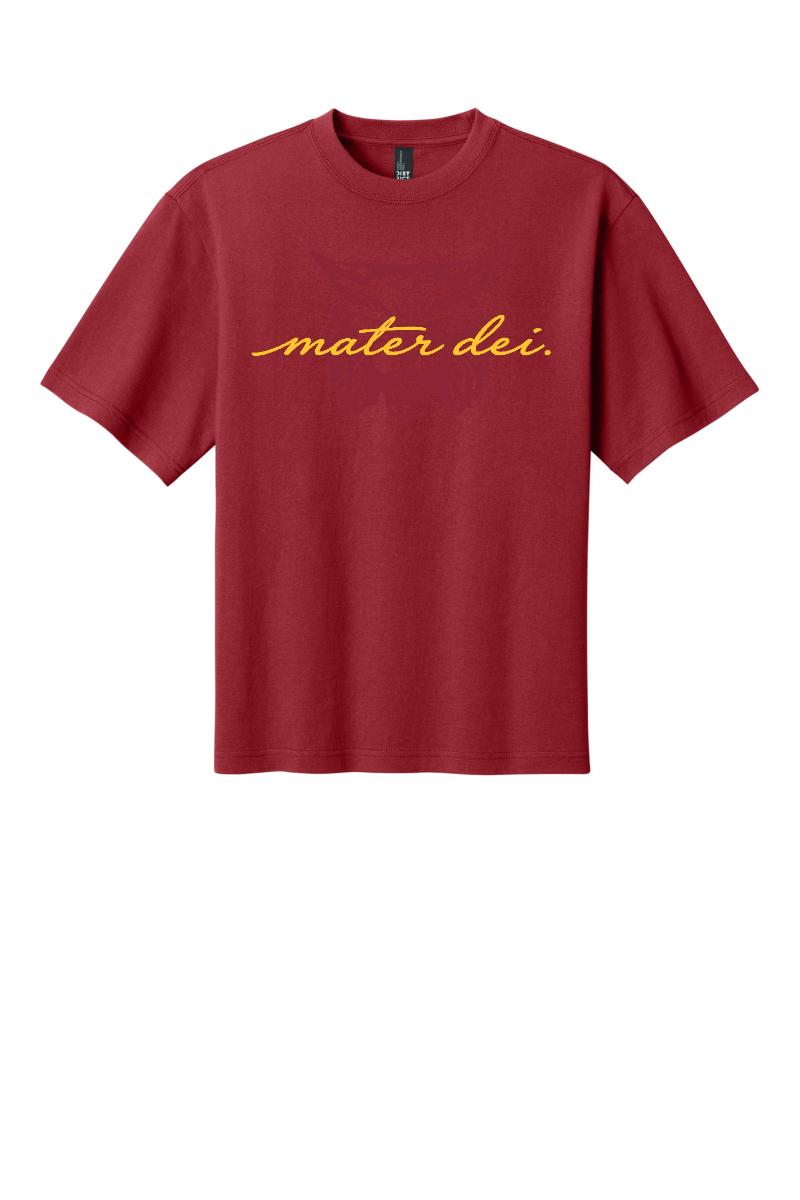 Mater Dei - Puff Script District Gritty Tee Wildcat Head